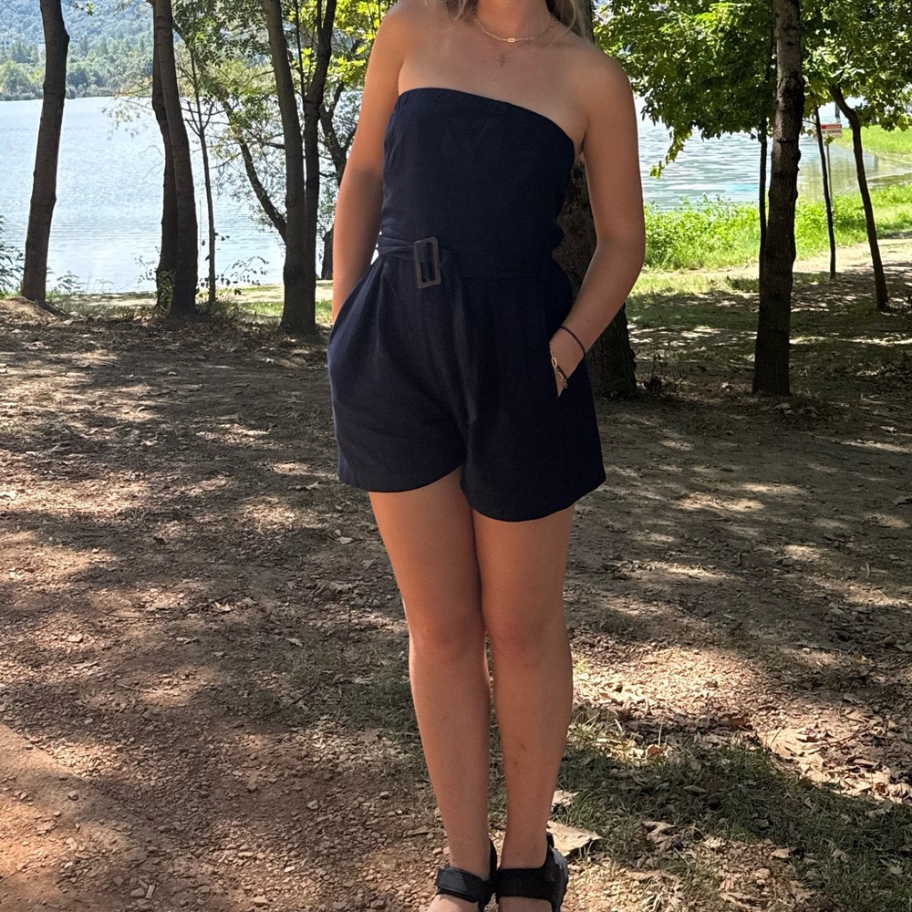 Women's navy blue Strapless Romper